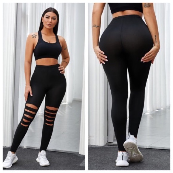 Boston Boteek Pants - Black Hollow Out High Waist Leggings
